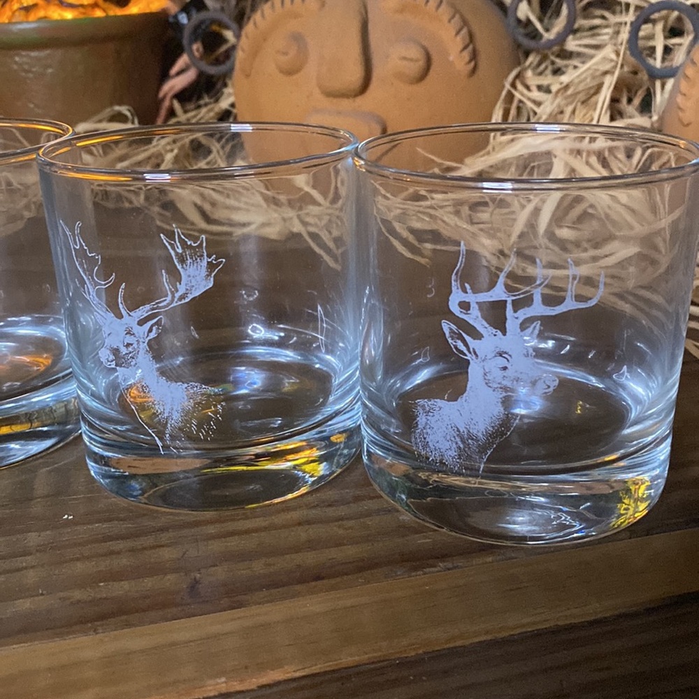 Pottery Barn Wilderness Cabin Stag Double Old Fashioned Glasses - Set Of 4 - Picture 11 of 16